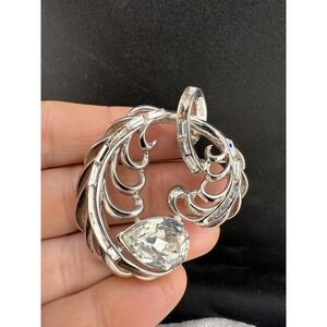 Vintage Corocraft Brooch Rhinestone Silver‎ Tone Signed READ